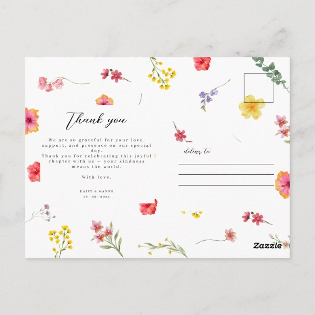 Carte Postale Fleur sauvage minimaliste Botanique merci Mariage (Dos)