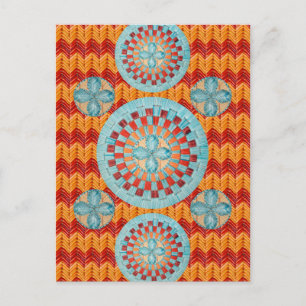 Carte Postale Fleur turquoise Orange Chevron Design