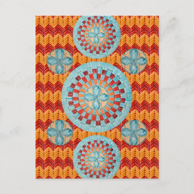 Carte Postale Fleur turquoise Orange Chevron Design (Devant)