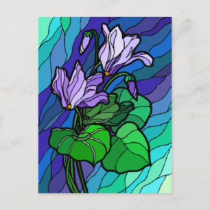 Carte postale Fleur Violette en Vitrail