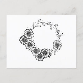 Carte Postale Fleur Wreath noir et blanc