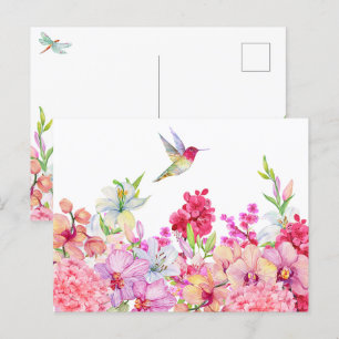 Carte Postale Fleurs aquarelle jardin d'oiseaux