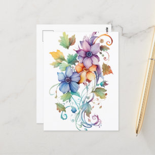 Carte Postale Fleurs aquarelles décoratives