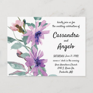 Carte Postale Fleurs aquarelles violettes mariage