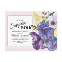 Fleurs aquarelles violettes sur fond rose pour 50e