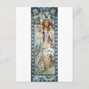 Carte Postale Fleurs Art Déco Mucha Woman Printemps