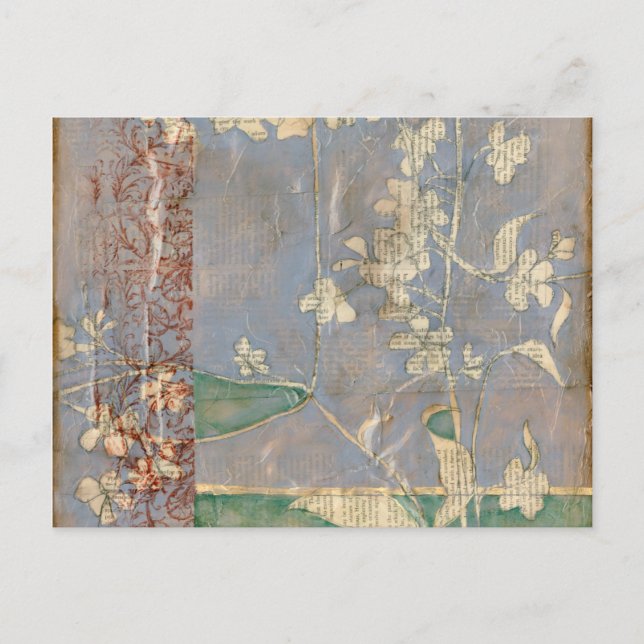 Carte Postale Fleurs blanches sur Arrière - plan de papier journ (Devant)