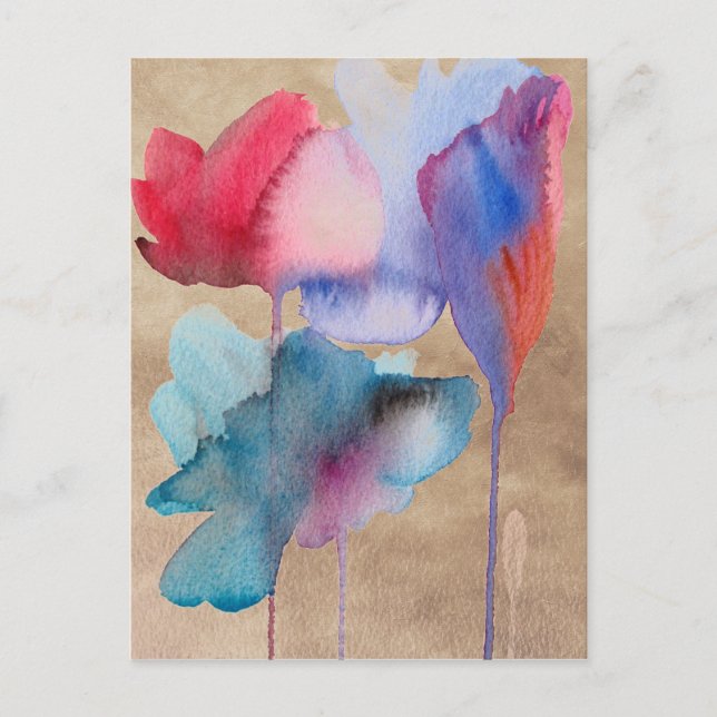 Carte Postale Fleurs bleues d'aquarelle design floral moderne (Devant)
