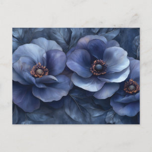 Carte Postale Fleurs Bleues Élégantes avec Détail Intriqué