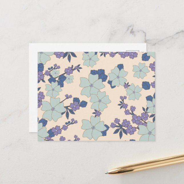 Carte Postale Fleurs bleues, Fleurs violettes, Motif floral (Devant/Arrière en situation)