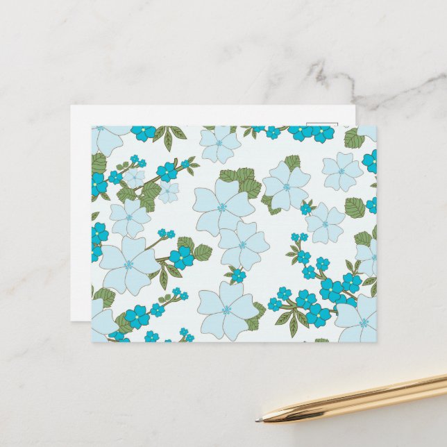 Carte Postale Fleurs Bleues, Motif Floral, Motif De Fleurs (Devant/Arrière en situation)