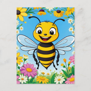 Carte Postale Fleurs colorées d'abeille de dessin
