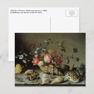 Carte Postale Fleurs, coquillages et insectes Balthasar van der 