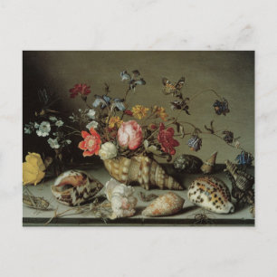 Carte Postale Fleurs, coquillages et insectes Balthasar van der 