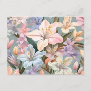 Carte Postale Fleurs d'Alstroemeria Tranquilles aux Tons Pastels