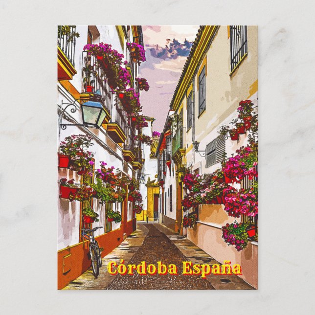 Carte Postale Fleurs dans la rue. Cordoue, Andalousie, Espagne. (Devant)