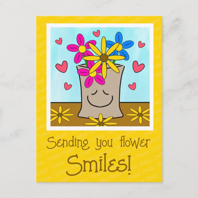 Carte Postale Fleurs Dans Sac D'Épicerie Souriante Penser À Vous (Devant)