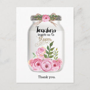 Carte Postale Fleurs dans un bocal Mason Merci Professeur
