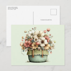 Carte Postale Fleurs dans un pot Cozy Shabby Mignon