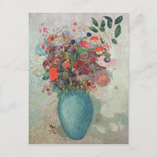 Carte Postale Fleurs dans un vase turquoise, vers 1912