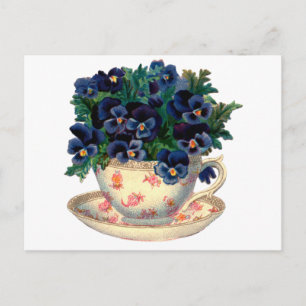 Carte Postale Fleurs dans une Teacup Art Vintage