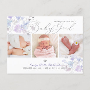 Carte Postale Fleurs d'aquarelle bleu liliac Dusty, Naissance de