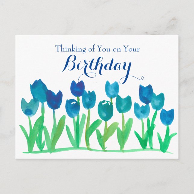 Carte Postale Fleurs d'aquarelle bleu Tulip Joyeux anniversaire (Devant)