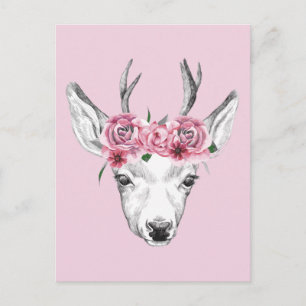 Carte Postale Fleurs d'aquarelle Cerf