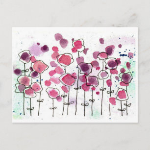 Carte Postale Fleurs d'aquarelle rose Fleur sauvage