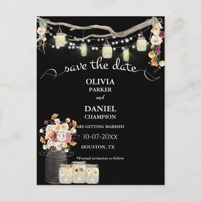 Carte Postale Fleurs d'aquarelle rustiques Mason Jar (Devant)