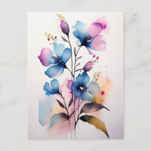 Carte postale Fleurs d'aquarelle violet et bleu