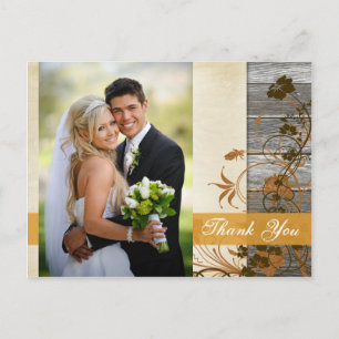 Carte Postale Fleurs d'automne FAUX Merci photo en bois
