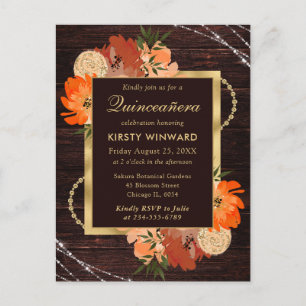 Carte Postale Fleurs d'automne orange brûlé rustique pour Quince
