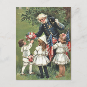 Carte Postale Fleurs de bouquet de vétéran de l'Union du drapeau