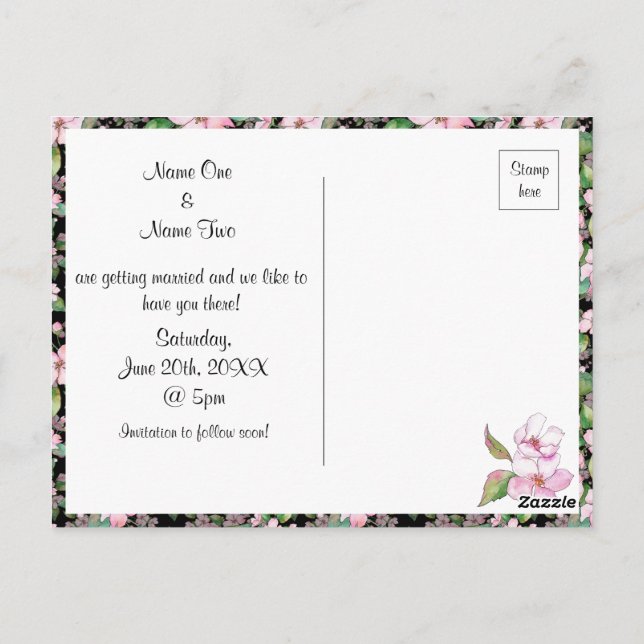 Carte Postale Fleurs de cerise sur le noir Enregistrer la date C (Dos)