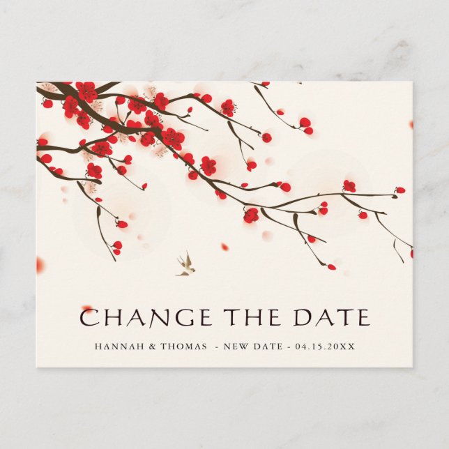 Carte Postale Fleurs de cerises Mariage floral Modifier la date (Devant)