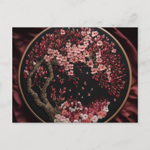 Carte Postale Fleurs de cerisier Mariage brodé Vintage Wrappi
