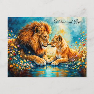 Carte Postale Fleurs de champs Lion Lioness décor de meyer