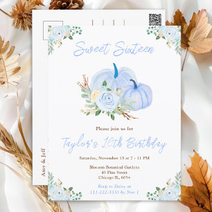 Carte Postale Fleurs de citrouilles bleues pour un Sweet Sixteen