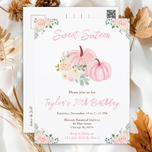 Carte Postale Fleurs de citrouilles roses pour un Sweet Sixteen