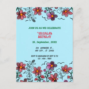 CARTE POSTALE FLEURS DE DOODLE ROUGES UNIQUES DE PRINTEMPS ANNIV