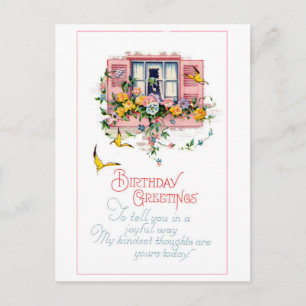 Carte Postale Fleurs de fenêtre de voeux d'anniversaire vintages