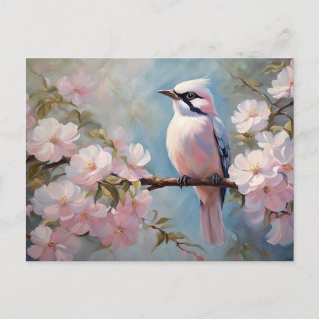 Carte Postale Fleurs de fleurs roses d'oiseaux et de cerisiers (Devant)