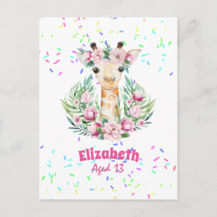 Carte Postale Fleurs de girafe Boho Nommées Filles, Cadeaux Ados