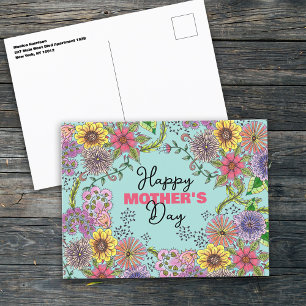 Carte Postale Fleurs de gribouillis éclatantes Fête des mères