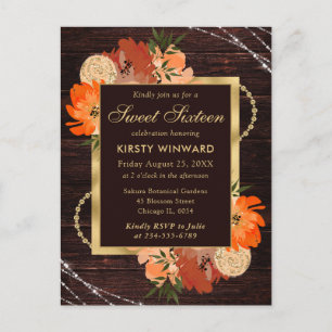 Carte Postale Fleurs de l'automne orange brûlé rustique pour un 