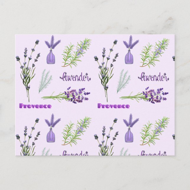 Carte Postale Fleurs de lavande violettes et bouquets de lavande (Devant)