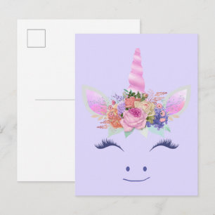 Carte Postale Fleurs de Licorne Mignonne Fabuleuse Visage 2