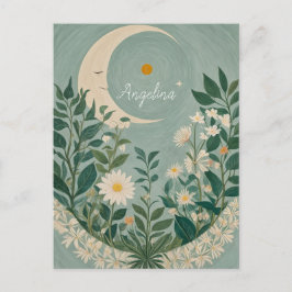 Carte Postale Fleurs de Lune : Pastel Floral et Crescent Moon