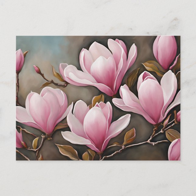 Carte Postale Fleurs de Magnolia Rose en floraison (Devant)